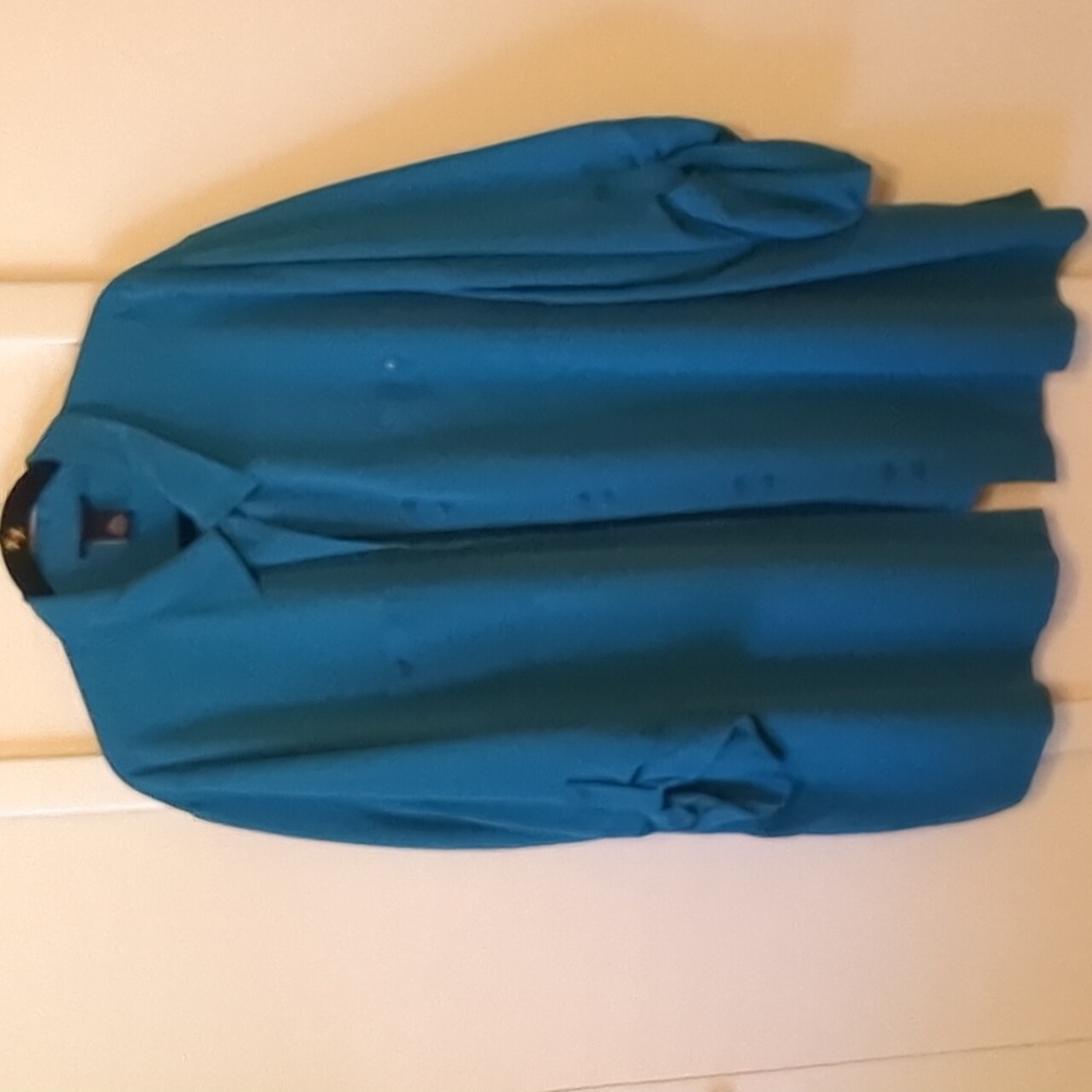 Teal Suede Like Fabric Button-Up Blouse